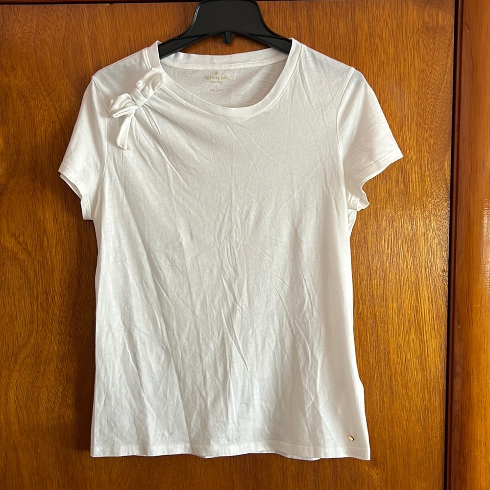 Kate Spade White T-Shirt with Bow Size Large